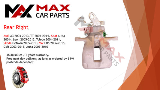 Fits Audi A3 03-13, TT 06-14. Seat Altea 04- Skoda Brake Caliper Rear Right