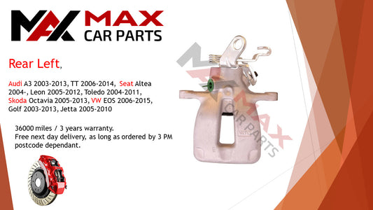 Fits Audi A3 03-13, TT 06-14. Seat Altea 04- Skoda Brake Caliper Rear Left