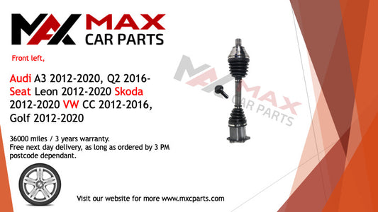 Fits Audi A3 2012-2020, Q2 2016- Seat Leon 2012-2020 driveshaft front left