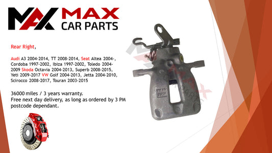 Fits Audi A3 03-14, TT 08-14. Seat Altea 04- Skoda Brake Caliper Rear Right