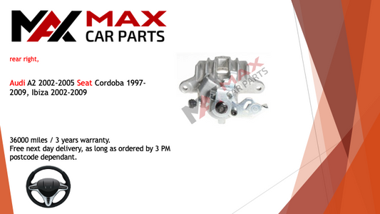 Fits Audi A2 2002-2009 Seat Cordoba 1997-2009 Brake Caliper Rear right