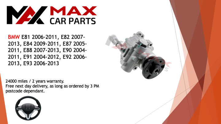 Fits BMW E81 06-11, E82 07-13, E84 09-11, E87 05-11, E88 07-13 steering pump